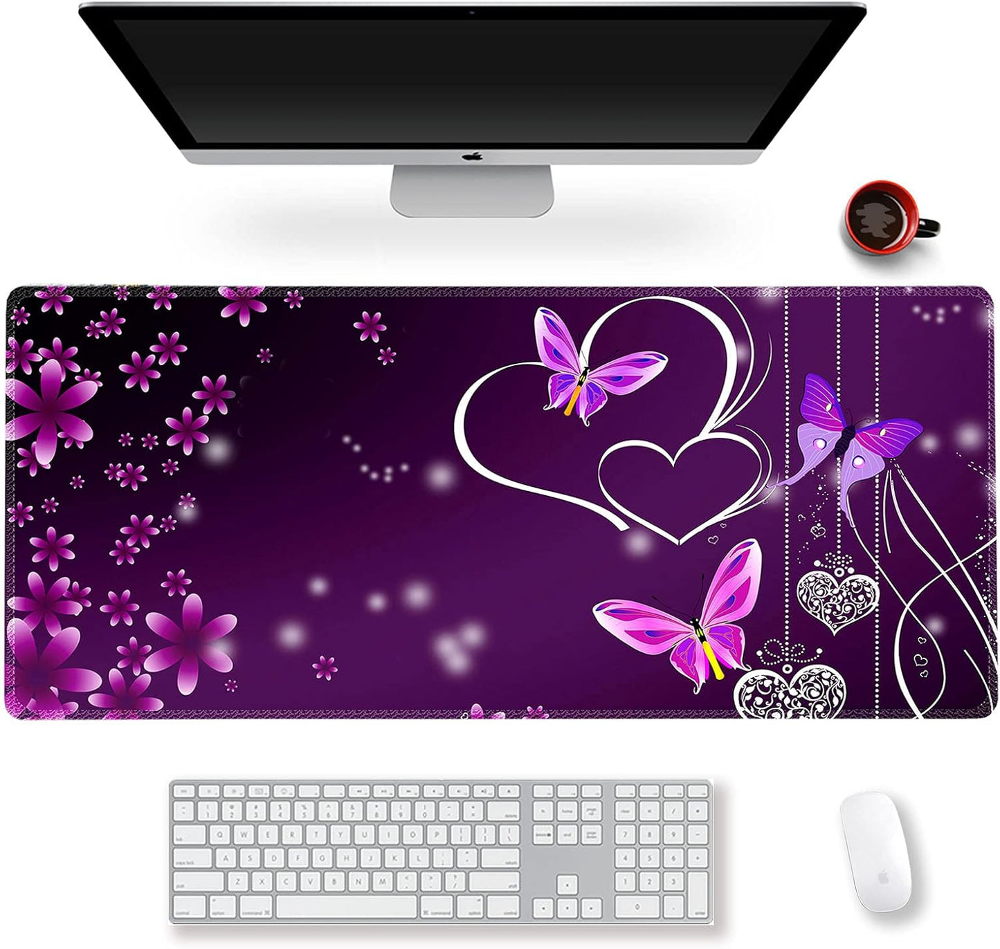 Extended Gaming Mouse Pad XXL Large Keyboard Mat Long Mousepad Desk Decor Writing Pad Non Slip Rubber Base Stitched Edges for Work, Game, Office, Home, 35.1" X 15.7", Red Painting