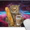 Funny Cat Mousepad,The Cat Is Holding a Cup of Black Coffee and a Baguette with Galaxy Design Customized Rectangle Non-Slip Rubber Mousepad Gaming Mouse Pad