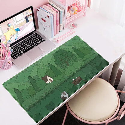 Cute Desk Mat Kawaii Anime Cartoon Green Large Mouse Pad XXL Extended Gaming Mousepad Desktop Mat Bear Bunny Laptop Keyboard Mouse Mat Desk Pad 31.5''X15.7''