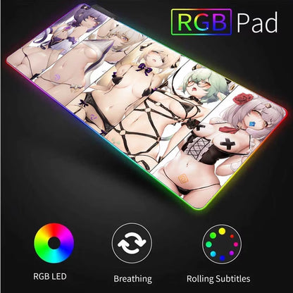 Gamer Sexy Girl RGB Desktop Sexy Video LED Mousepad XXL Breast PC and Chest Anime PC Accessories Gaming Mini Computer Desk Mat