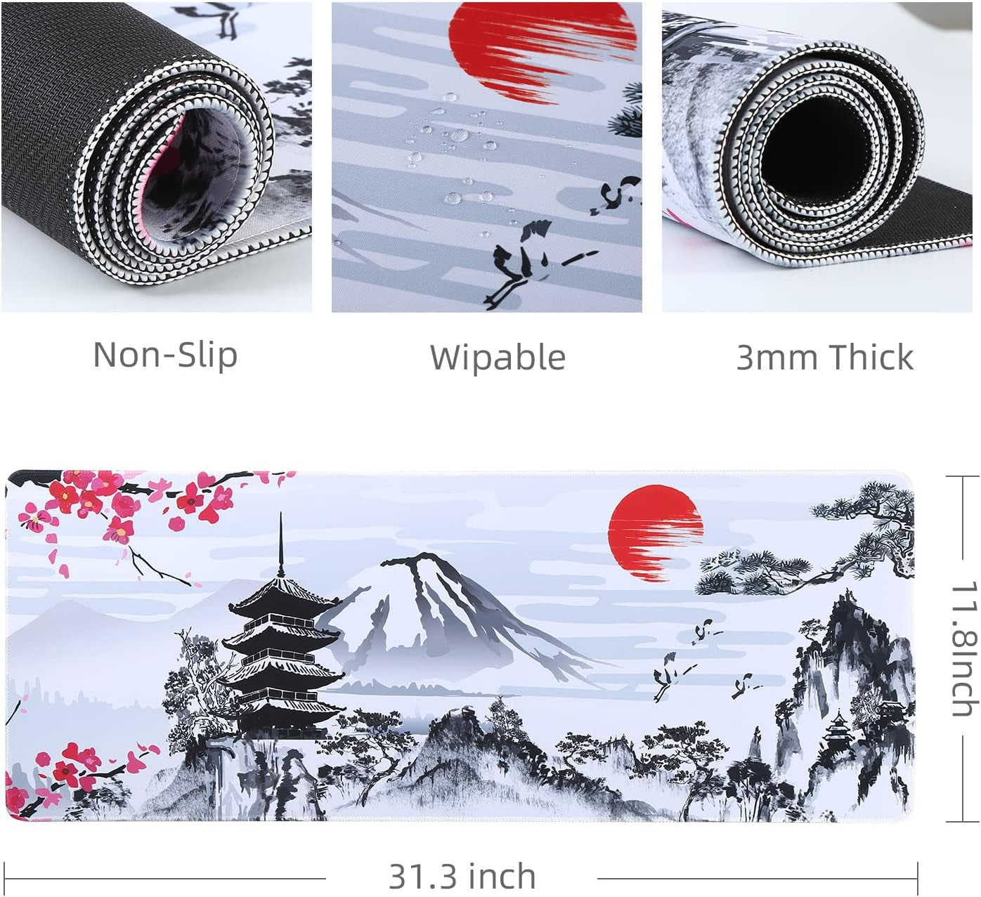 Japanese Cherry Blossom Large Mouse Pad, Desk Mat with Non-Slip Rubber Base Waterproof Keyboard Gaming Mousepad Large Desk Pad for Computers, Laptop,Gaming,Office & Home (31.3X11.8 Inches)