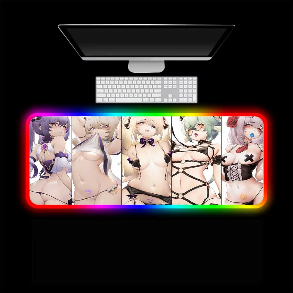 Gamer Sexy Girl RGB Desktop Sexy Video LED Mousepad XXL Breast PC and Chest Anime PC Accessories Gaming Mini Computer Desk Mat