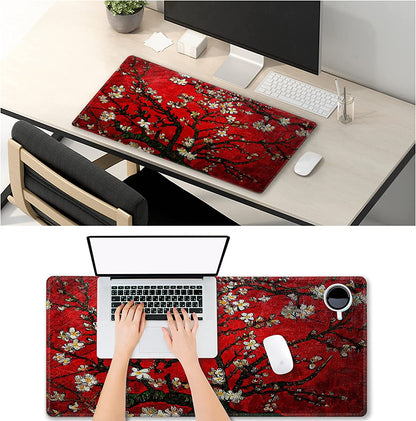 Extended Gaming Mouse Pad XXL Large Keyboard Mat Long Mousepad Desk Decor Writing Pad Non Slip Rubber Base Stitched Edges for Work, Game, Office, Home, 35.1" X 15.7", Red Painting