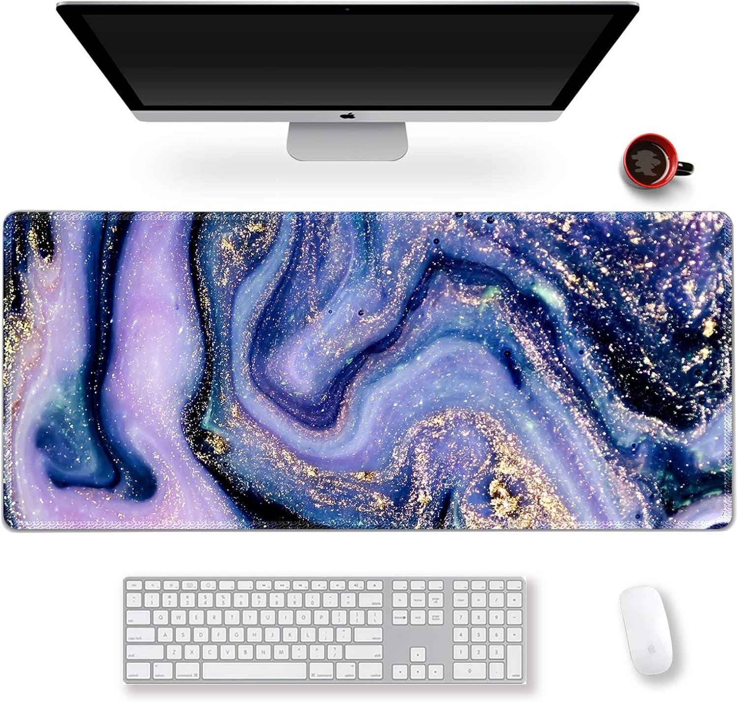 Extended Gaming Mouse Pad XXL Large Keyboard Mat Long Mousepad Desk Decor Writing Pad Non Slip Rubber Base Stitched Edges for Work, Game, Office, Home, 35.1" X 15.7", Red Painting