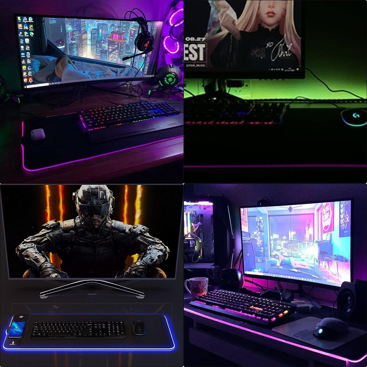 Gaming Mouse Pad,Gaming Desk Mat,Mouse Pad with Wireless Charging,15W Fast Chargering,10 Lighting Modes,For Gaming Keyboard&Mouse,Home&Office,Mobile Phone Devices,31.5"X11.8",Flare Color