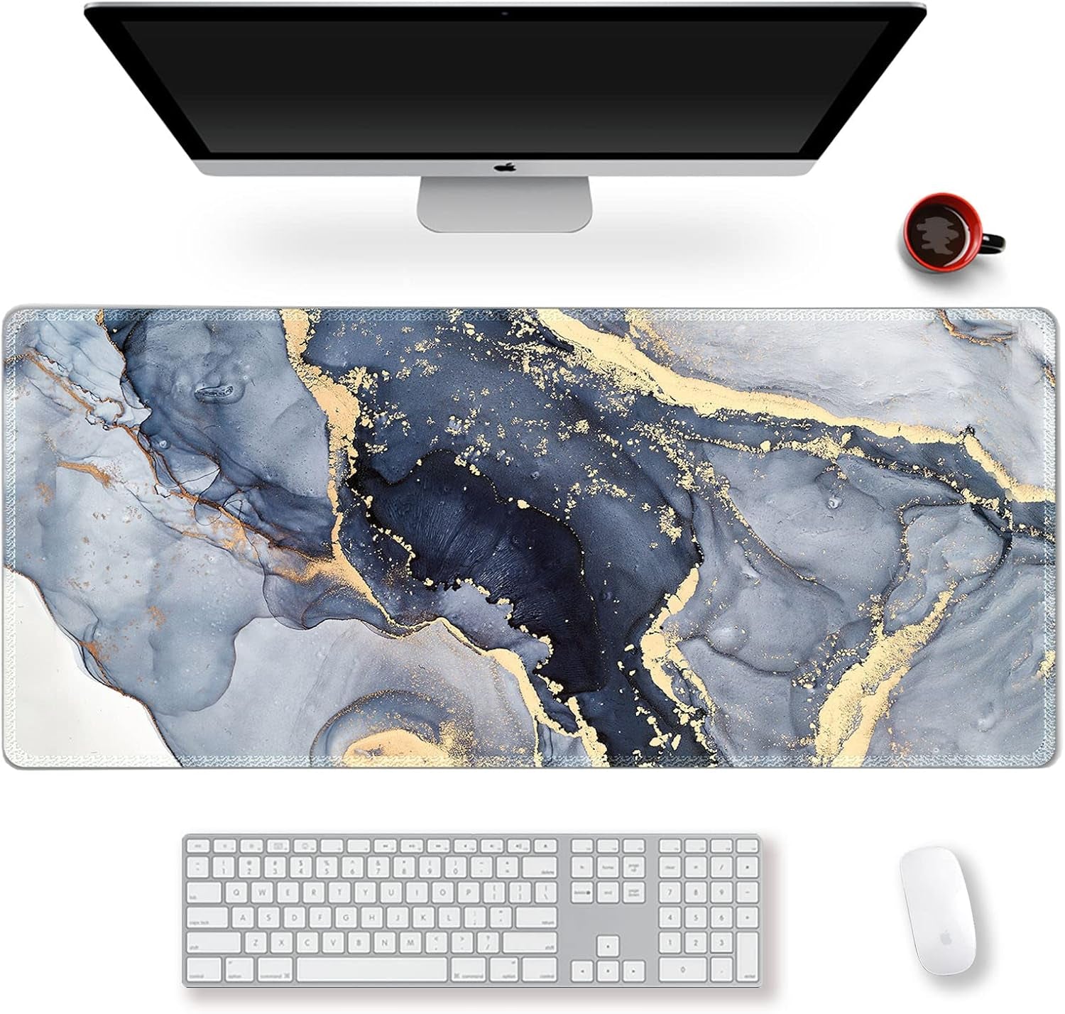 Extended Gaming Mouse Pad XXL Large Keyboard Mat Long Mousepad Desk Decor Writing Pad Non Slip Rubber Base Stitched Edges for Work, Game, Office, Home, 35.1" X 15.7", Red Painting