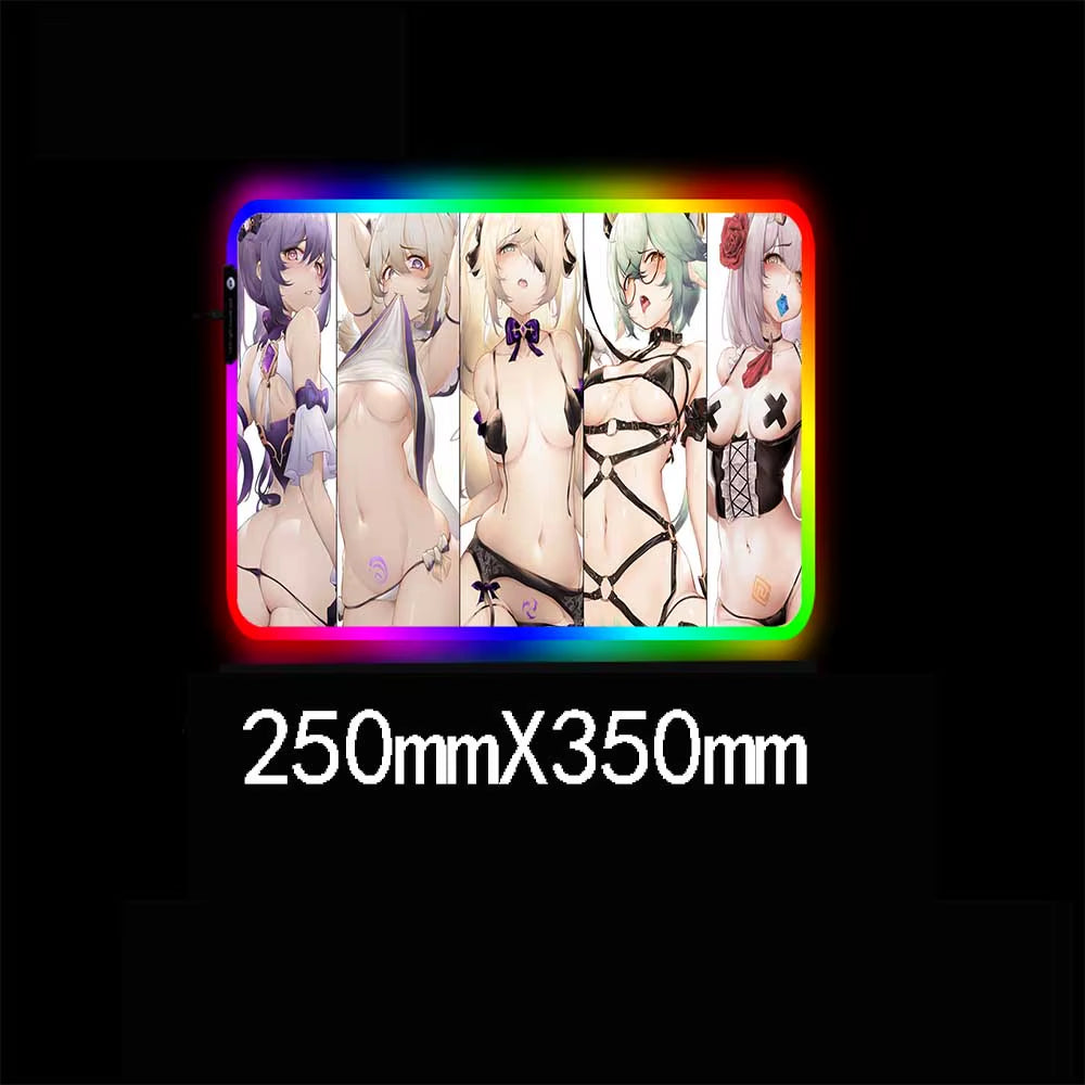 Gamer Sexy Girl RGB Desktop Sexy Video LED Mousepad XXL Breast PC and Chest Anime PC Accessories Gaming Mini Computer Desk Mat