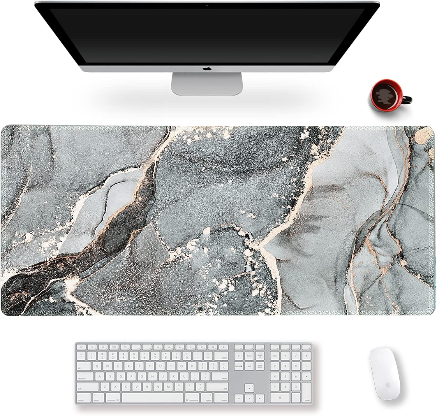 Extended Gaming Mouse Pad XXL Large Keyboard Mat Long Mousepad Desk Decor Writing Pad Non Slip Rubber Base Stitched Edges for Work, Game, Office, Home, 35.1" X 15.7", Red Painting