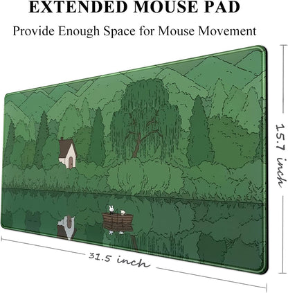 Cute Desk Mat Kawaii Anime Cartoon Green Large Mouse Pad XXL Extended Gaming Mousepad Desktop Mat Bear Bunny Laptop Keyboard Mouse Mat Desk Pad 31.5''X15.7''