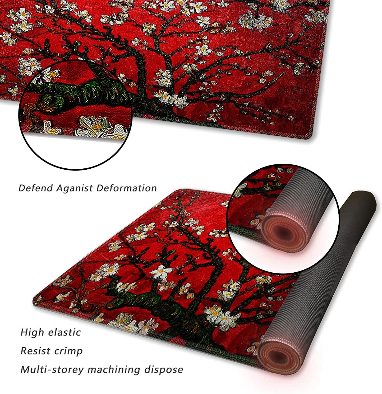 Extended Gaming Mouse Pad XXL Large Keyboard Mat Long Mousepad Desk Decor Writing Pad Non Slip Rubber Base Stitched Edges for Work, Game, Office, Home, 35.1" X 15.7", Red Painting