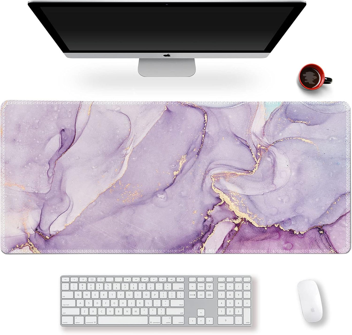 Extended Gaming Mouse Pad XXL Large Keyboard Mat Long Mousepad Desk Decor Writing Pad Non Slip Rubber Base Stitched Edges for Work, Game, Office, Home, 35.1" X 15.7", Red Painting